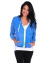 Vintage Havana Womens Thermal Neon Zip Hoodie - Blue - Small