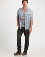 Urban cool and edgy simply defines these dirty-washed cotton jeans that lend a beaten-up, well-worn look.Four-pocket styleZip flyInseam, about 33CottonMachine washImported