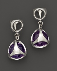 Bold sterling silver earrings, gleaming with purple quartz, are elegant showcases for Di MODOLO's iconic Triadra design.