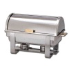 Winware 8 Qt Stainless Steel Roll-Top Chafer, Gold Accent