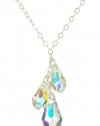 Sterling Silver Swarovski Elements Crystal Aurora Borealis Linear Teardrops Necklace, 18