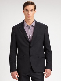 This suiting separate exudes sartorial splendor, tailored in a single-breasted, modern-fit.Button-frontChest welt, waist flap pocketsSide ventsFully lined49% polyester/49% viscose/2% elastaneDry cleanImported