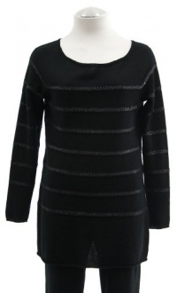 C By Bloomingdale's Black Cashmere Sequined Striped Long Sleeve Sweater Medium