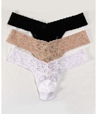 Hanky Panky Signature Lace Low Rise Thong 3-Pack, One Size, Black / White/Chai