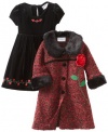 Blueberi Boulevard Baby Girls Infant Boucle Coat Set, Red, 12 Months