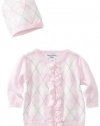 Hartstrings Baby-girls Newborn Argyle Cardigan Sweater And Hat Two Piece Set, Pink Lilac, 3-6 Months