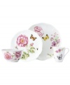 Grow your garden. Butterfly Meadow Bloom place settings from Lenox feature the sturdy, scalloped porcelain of original Butterfly Meadow dinnerware but with fresh pink and violet blossoms. Mix, match and make it yours!