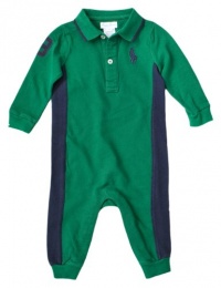 Ralph Lauren Layette Boy's Big Pony Polo Coverall (9 Month, Athletic Green)