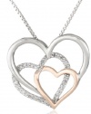 XPY Sterling Silver and 14k Pink Gold Diamond Triple Heart Pendant Necklace, 18