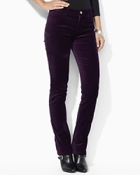 Designed in stretch velveteen for comfort and a flattering fit, this modern jean is designed in a sleek silhouette with a chic straight leg.