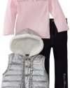 Calvin Klein Girls 2-6X Puffy Hooded Jacket With Pink Tee And Jean, Gray, 4T