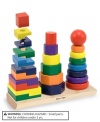 Match and sort these 25 colorful wooden pieces – skill-building is just part of the fun. Rings, octagons, and rectangles can be slotted onto the three rods, stacked on top of each other, or lined up to compare shapes, sizes, and colors. This first-concepts set is a manipulatives all-star!