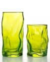 Glassware that gets noticed. Bormioli Rocco teams a funky organic shape and lime-green hue in this easy-care set of water drinking glasses made for modern tables.