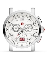 Michele's stainless steel watch is sporty-chic, boasting silver markers and a nautical dial. Come about-- this piece sails from day-to-night without missing a tick.