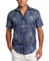 Cubavera Men's Short Sleeve Tucked Front Paisley Print Panel Shirt