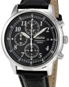 Seiko Men's SNDC33 Classic Black Leather Black Chronograph Dial Watch