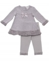 Rare Editions Baby Baby-girls Infant Fuzzy Knit Legging Set, Silver, 18 Months