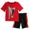 New Balance Kid Boys 2 Piece Red Basketball Athletic Shirt Black Mesh Shorts