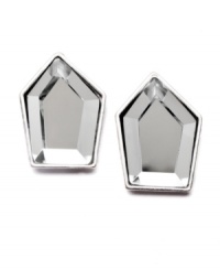 Add instant polish and shine. Bar III's symmetrical stud earrings feature angular clear glass stones set in silver tone mixed metal. Approximate diameter: 1/2 inch.