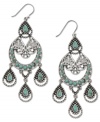 Southwestern simplicity gets some uptown allure with these earthy and elegant chandelier earrings from Lucky Brand. The semi-precious turquoise stones pair well with dark denim or a little black dress. Crafted in silver tone mixed metal. Approximate drop: 3-1/2 inches.