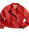 GUESS Kids Girls Big Girl Pleather Jacket, ORANGE (10/12)