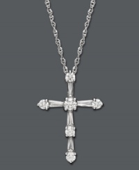 The perfect gift of faith. Arabella's stunning cross pendant shines with the addition of sparkling Swarovski zirconias (3/4 ct. t.w.). Setting and chain crafted in 14k white gold. Approximate length: 18 inches. Approximate drop: 3/4 inch.