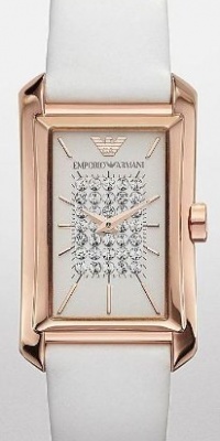 Armani Emporio Rose Gold-Tone Leather Women's Diamonds Watch AR7314