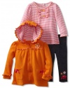 Kids Headquarters Baby-girls Infant Orange Jacket with Pink Long Sleeve Tee and Denim Pants, Orange, 18 Months