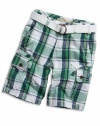 GUESS Kids Boys Little Boy Village Plaid Belted Shorts, PLAID (2T)