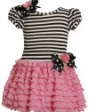 Bonnie Jean Girls 2-6X Knit Bodice To Drop Waist Multi Ruffle Skirt, Pink, 2T