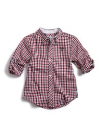 GUESS Kids Boys Little Boy Gingham Shirt With Roll-Up Sl, RED (4)