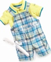 Quite a palette. Begin to expand his style sense early with this darling polo shirt and plaid shortalls from First Impressions.