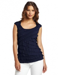 AGB Women's Ruffle Knit Diagonal Tier Top