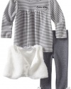 Calvin Klein Baby-Girls Infant Vest And Stripe Tee With Legging Set, Cream, 18 Months