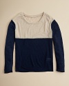 From Aqua, the slub sweater with cool contrast colorblocks and a relaxed silhouette.