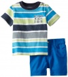 Calvin Klein Baby-boys Infant Striped Tee with Shorts, Blue, 24 Months