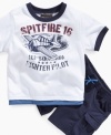 On the fly. Keep him comfy and cute no matter which way the day goes with this fun t-shirt and short set from Nannette.