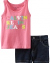 Calvin Klein Baby-girls Infant Top With Denim Short, Pink, 24 Months