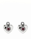 Cabochon-cut rhodolite stones gleams from the center of PANDORA's sterling silver heart charms. Add these sweet pieces to your french wire or hoop earrings for a customized, romantic look.