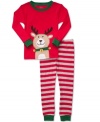 He'll lead the charge to holiday spirit as he drifts off to sleep in this fun reindeer shirt and striped pant pajamas set from Carter's.