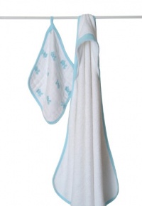 aden + anais Terry Hooded Towel and Muslin Washcloth Set, Hide and Sea