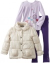 Calvin Klein Girls 2-6X Puffy Jacket With Tee And Jean, Purple, 6