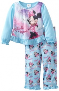 Disney Girls 2-6X Minnie In Diamonds Long Sleeve 2 Piece Pajama, Aqua, 3T