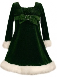 Bonnie Jean Girls 7-16 Faux Fur Trim Glitter Stretch Velvet Empire Waist Dress