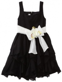 Bonnie Jean Girls 7-16 Chiffon Dress with Multi Ruffle Skirt, Black, 14