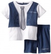 Calvin Klein Baby-Boys Infant Denim Mock Vest Tee with Shorts, Blue, 12 Months