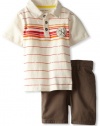 Calvin Klein Baby-Boy's Infant Orange Stripes Polo Shirt With Shorts, White, 12 Months