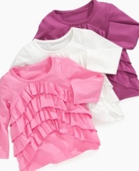 Play up her girlie side with one of these ruffly shirts from First Impressions.