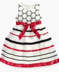 Keep your little lady in a league all of her own with this exclusive-to-Macy's fabulous polka-dot and striped dress from Bonnie Jean.