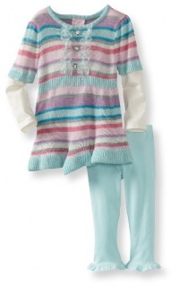 Nannette Baby-Girls Infant 2 Piece Stripes Sweater Set, Aqua/Turquoise, 18 Months